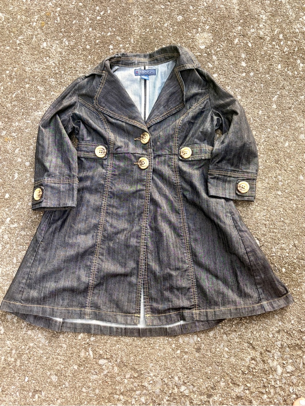 Vintage Denim Trench Coat - Dark Gray Button-Front Jacket Womens M